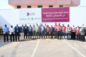 السودان يتسلّم 10 شاحنات أدوية منقذة للحياة مقدمة من صندوق قطر للتنمية عبر الهلال الأحمر القطري، ضمن الدعم المستمر للقطاع الصحي.