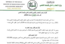 وزارة التعليم العالي والبحث العلمي السودانية تحدد السقف الأعلى لرسوم تسجيل الطلاب السودانيين في برامج البكالوريوس والتجسير والدبلوم التقني بـ600 ألف جنيه للعام الدراسي الكامل